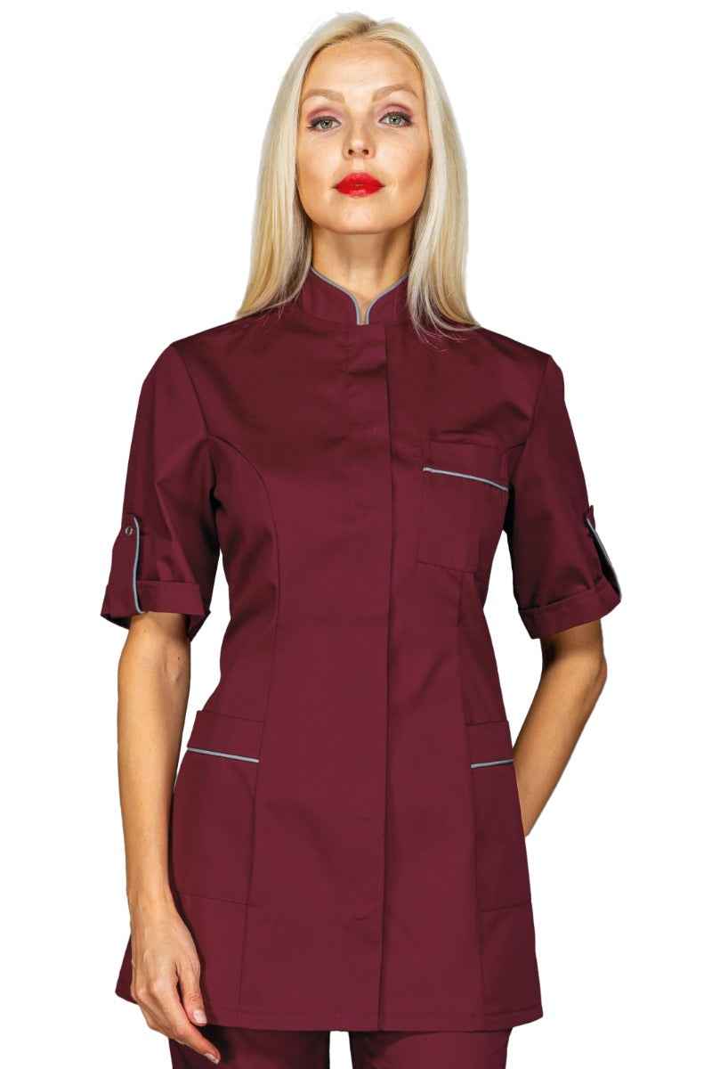Casacca Parrucchiera Antigua Bordeaux Donna con Codino Grigio - Raffinatezza Distintiva