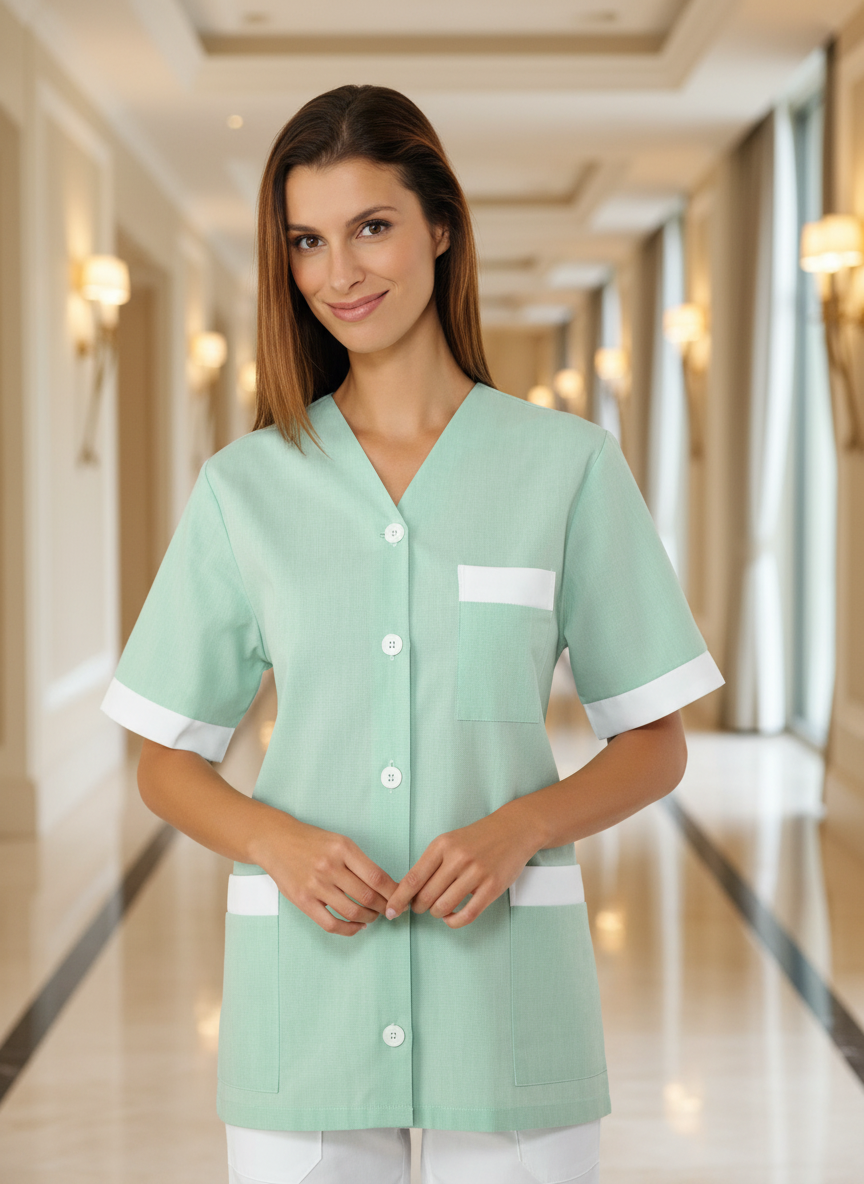 Casacca Medina Bianco Rigato Verde Isacco - Cotone 100% Servizio ai Piani