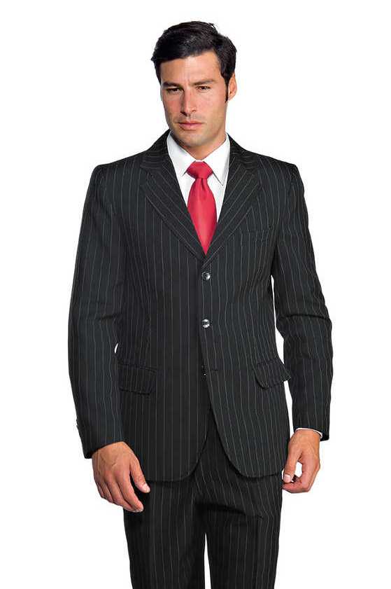 Giacca Uomo 3 Bottoni Foderata Gessato Nera