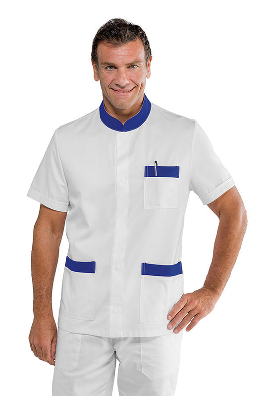 Casacca Corfù Bianco Blu Cina Uomo - Divisa Professionale Estetista Barbiere Isacco