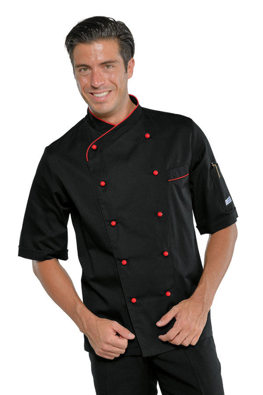 Giacca Cuoco Panama Slim Nero E Rosso