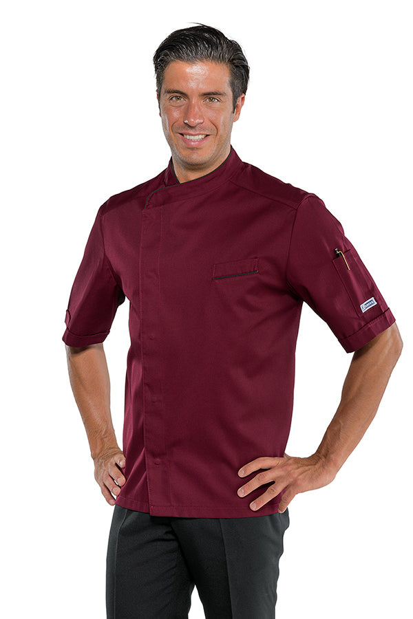 Giacca Cuoco Bilbao Bordeaux con Profilo Nero - Manica Lunga e Corta Isacco