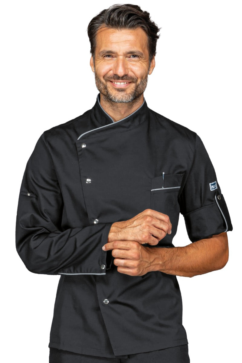 Giacca cuoco Manhattan nera + codino grigio - Divise & Divise