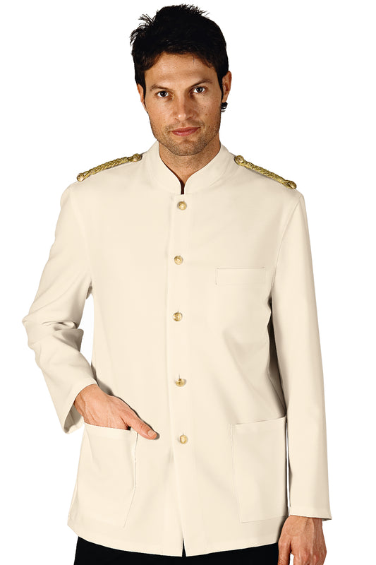 Dettaglio trecce creme collo coreana giacca cameriere professionale Isacco