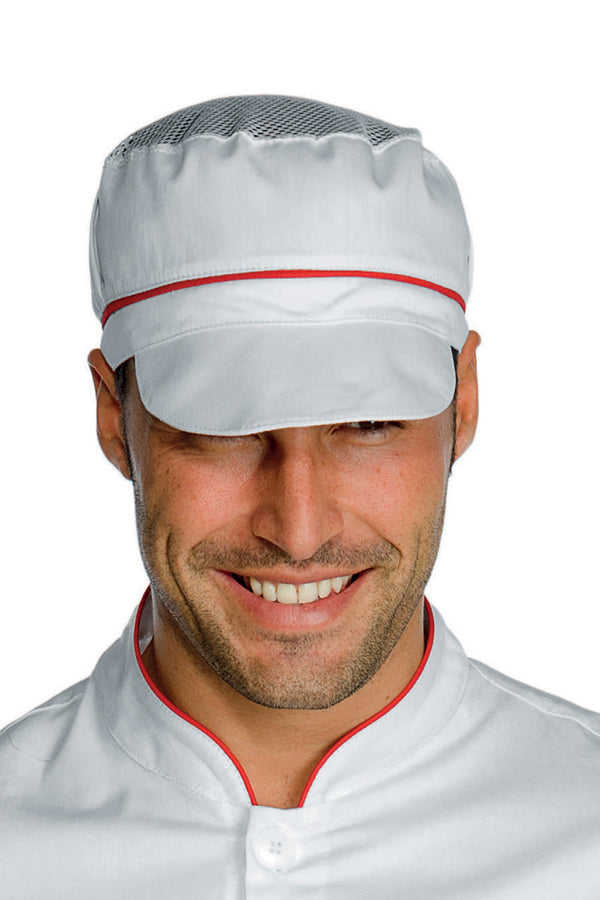 Cappello Chef Charly Con Rete Bianco E Rosso