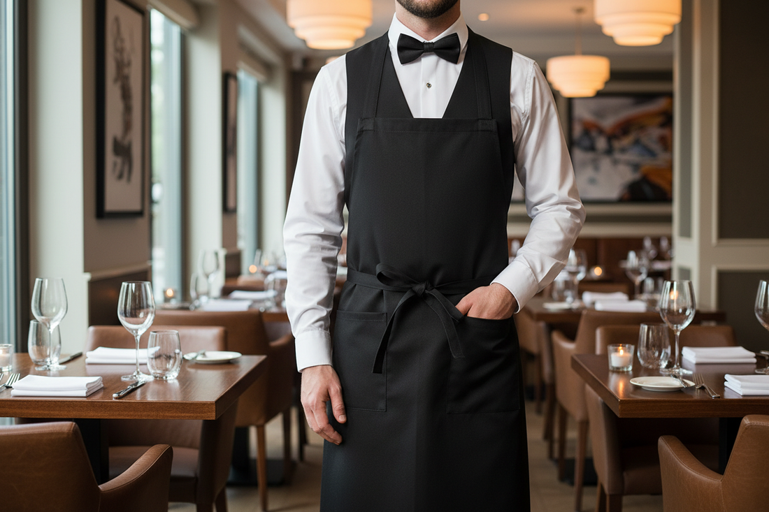 Grembiule cameriere nero professionale Isacco - Modello Bistro con tasche per servizio ristorante
