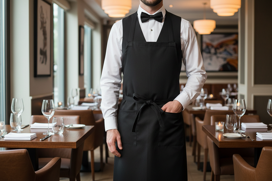 Grembiule cameriere nero professionale Isacco - Modello Bistro con tasche per servizio ristorante