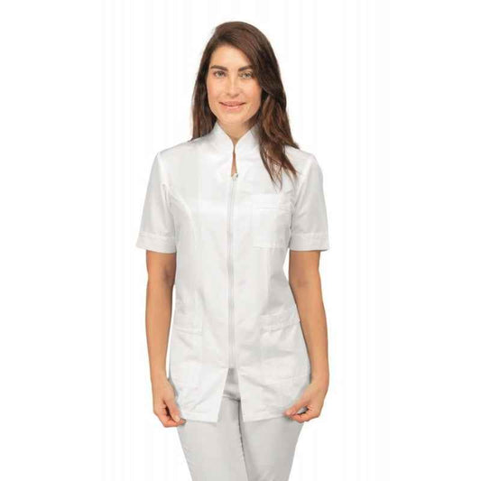 Casacca Florida Superdry Bianco Microfibra vista frontale - Divisa Sanitaria Premium Isacco