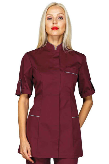 Casacca Parrucchiera Antigua Bordeaux Donna con Codino Grigio - Raffinatezza Distintiva