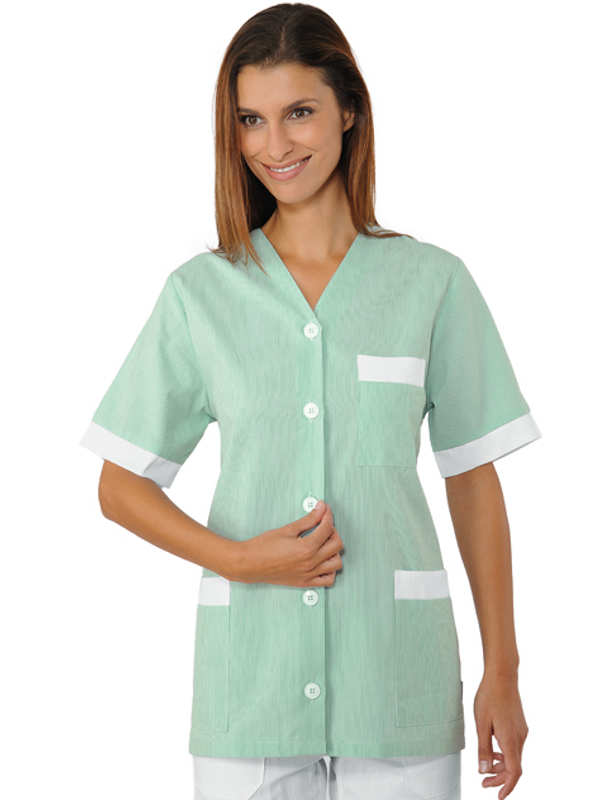 Casacca Medina Bianco Rigato Verde Isacco - Cotone 100% Servizio ai Piani