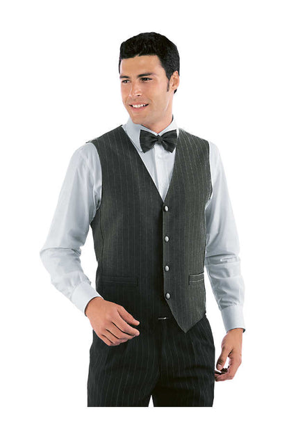 Gilet cameriere unisex gessato grigio Isacco - divisa professionale per sala ristorante e hotel
