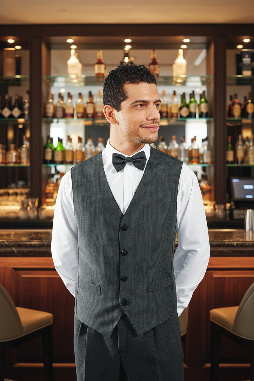 Gilet Cameriere Gessato Unisex - Elegance Poliestere No-Stiro Professionale