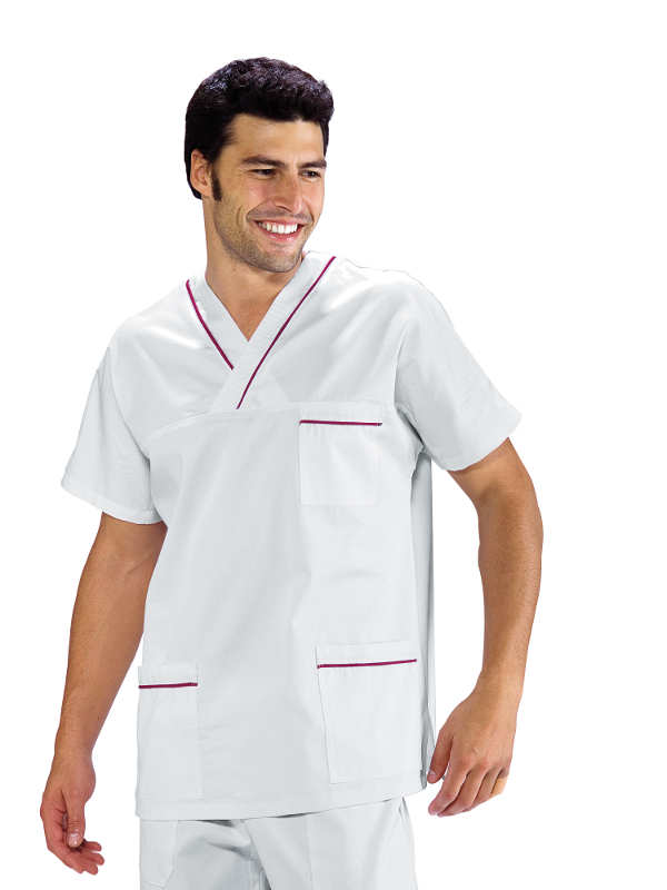 Casacca Infermiere Collo A V Bianca Profilata Bordeaux