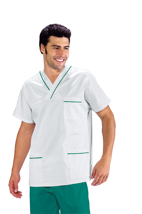 Casacca Infermiere Con Collo Av Bianca Profilata Verde