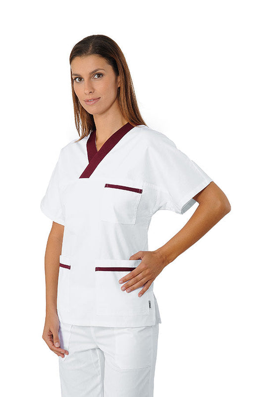 Casacca Collo A V Bianca Profilata Bordeaux