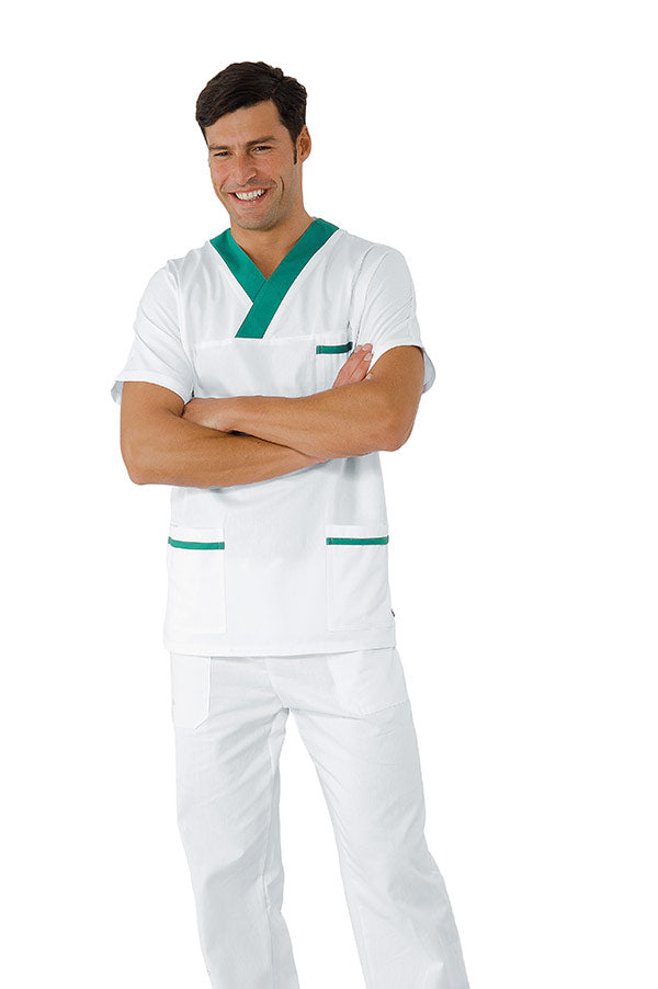 Casacca Collo A V Bianca Profilata Verde Unisex