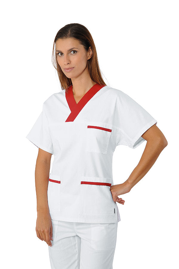 Casacca Collo A V Bianca Profilata Rosso Unisex