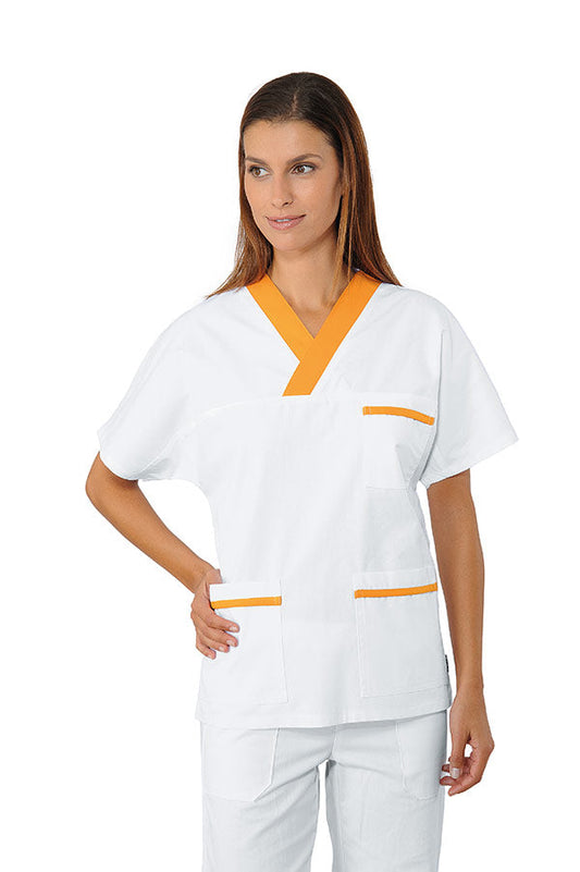 Casacca Collo A V Bianca Profilata Albicocca Unisex