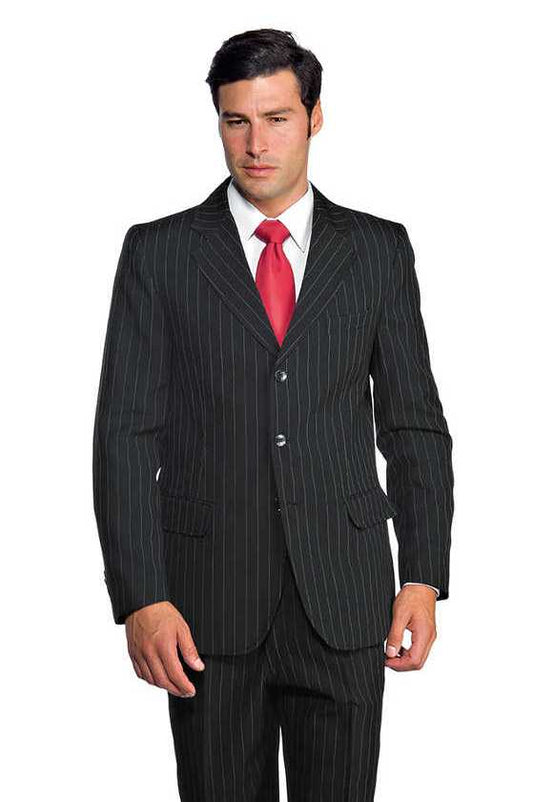 Giacca Uomo 3 Bottoni Foderata Gessato Nera