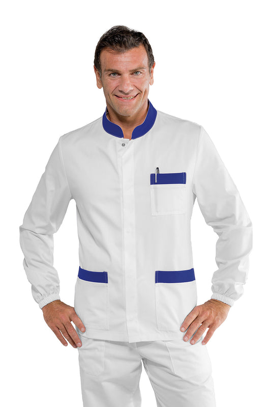 Casacca Corfù Bianco Blu Cina Uomo - Divisa Professionale Estetista Barbiere Isacco