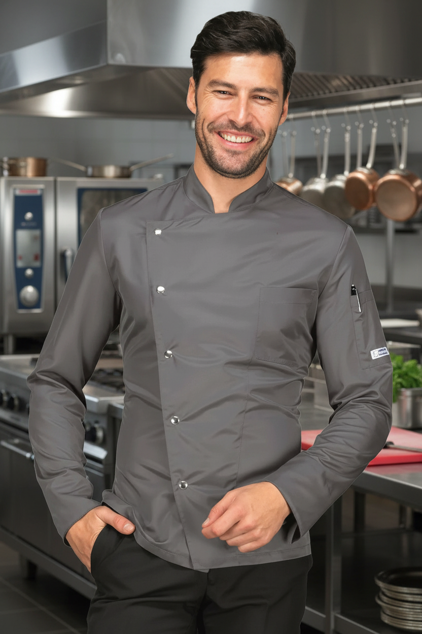 Divisa cuoco completa - Giacca estiva Londra e grigio con bottoni laterali