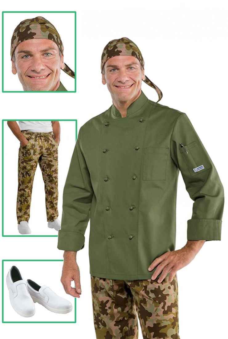 Divisa Completa Cuoco Verde Militare Mimetica - Stile Professionale Unico