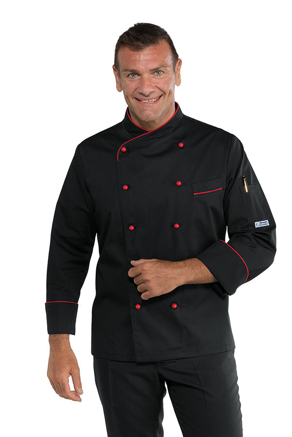 Giacca Cuoco Panama Slim Nero E Rosso