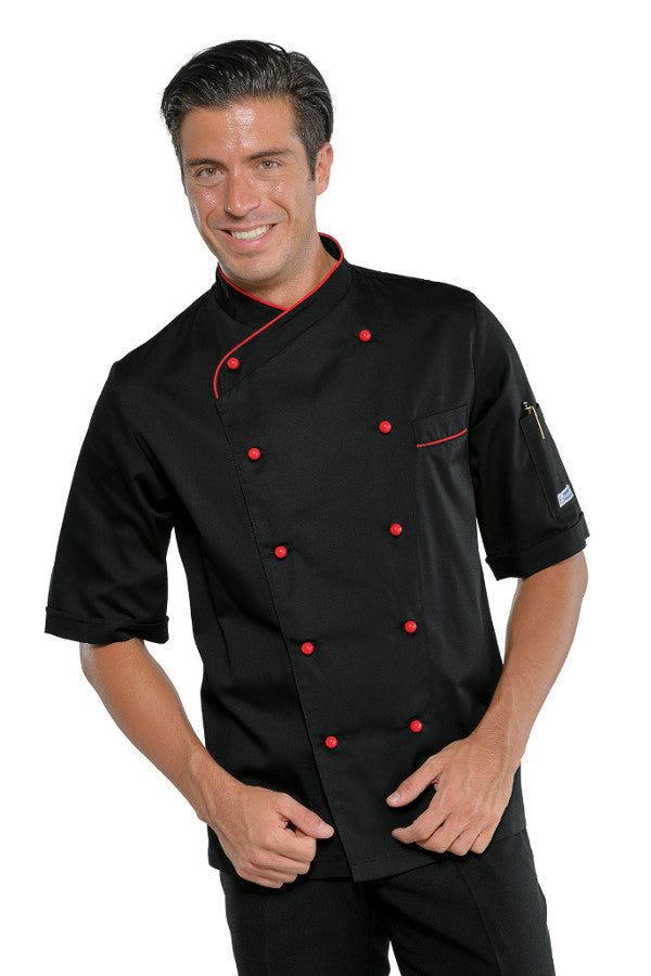 Giacca Cuoco Panama Slim Nero E Rosso