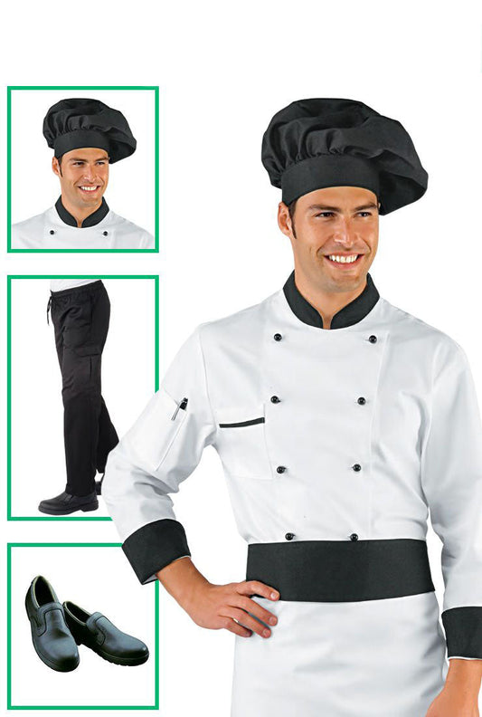Divisa cuoco completa - Giacca RoyalChef dettagli neri