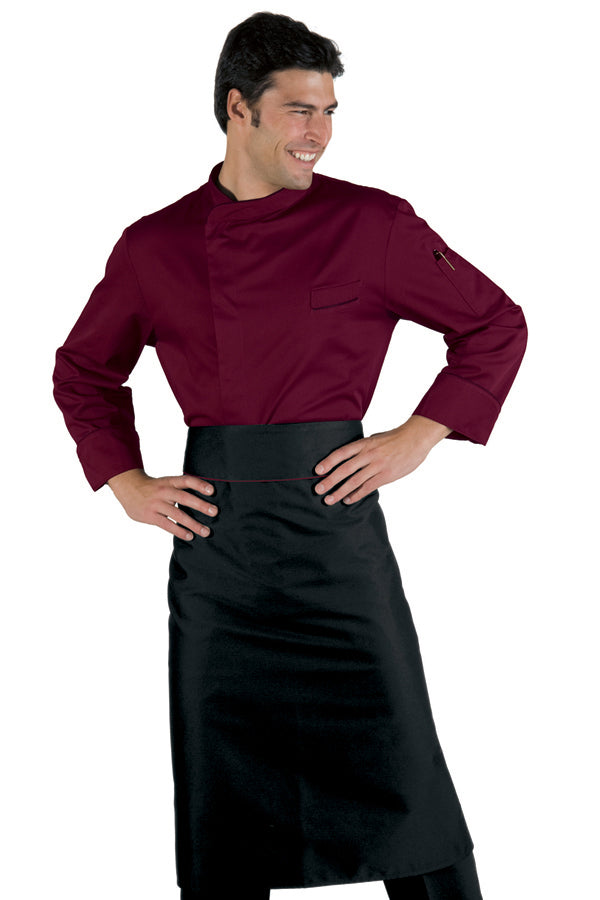 Giacca Cuoco Bilbao Bordeaux con Profilo Nero - Manica Lunga e Corta Isacco