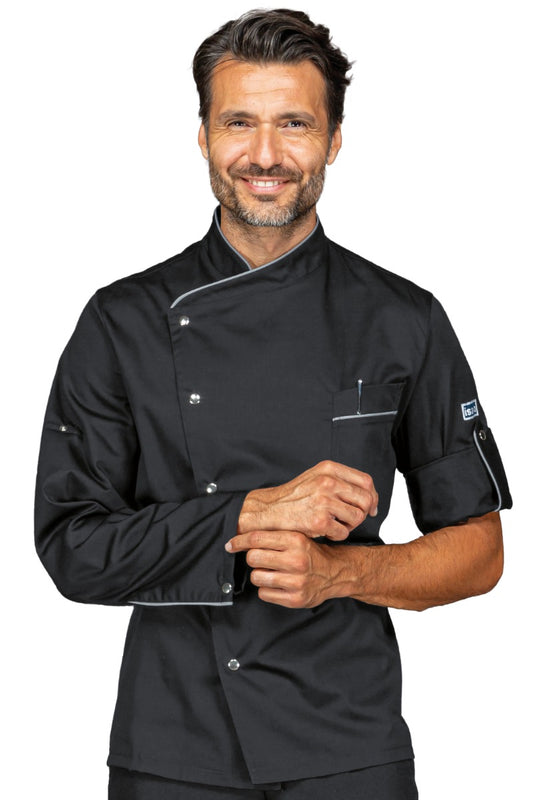 Giacca cuoco Manhattan nera + codino grigio - Divise & Divise