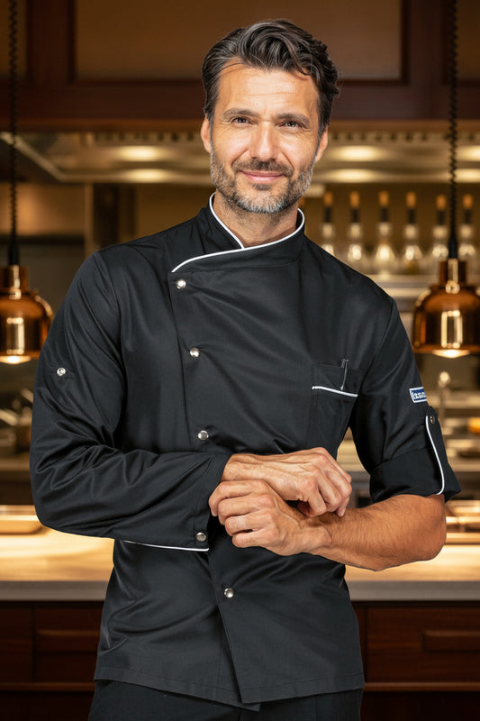 Giacca cuoco Manhattan  superdry nera + codino bianco