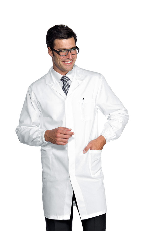 Camice medico uomo bianco con bottoni a pressione