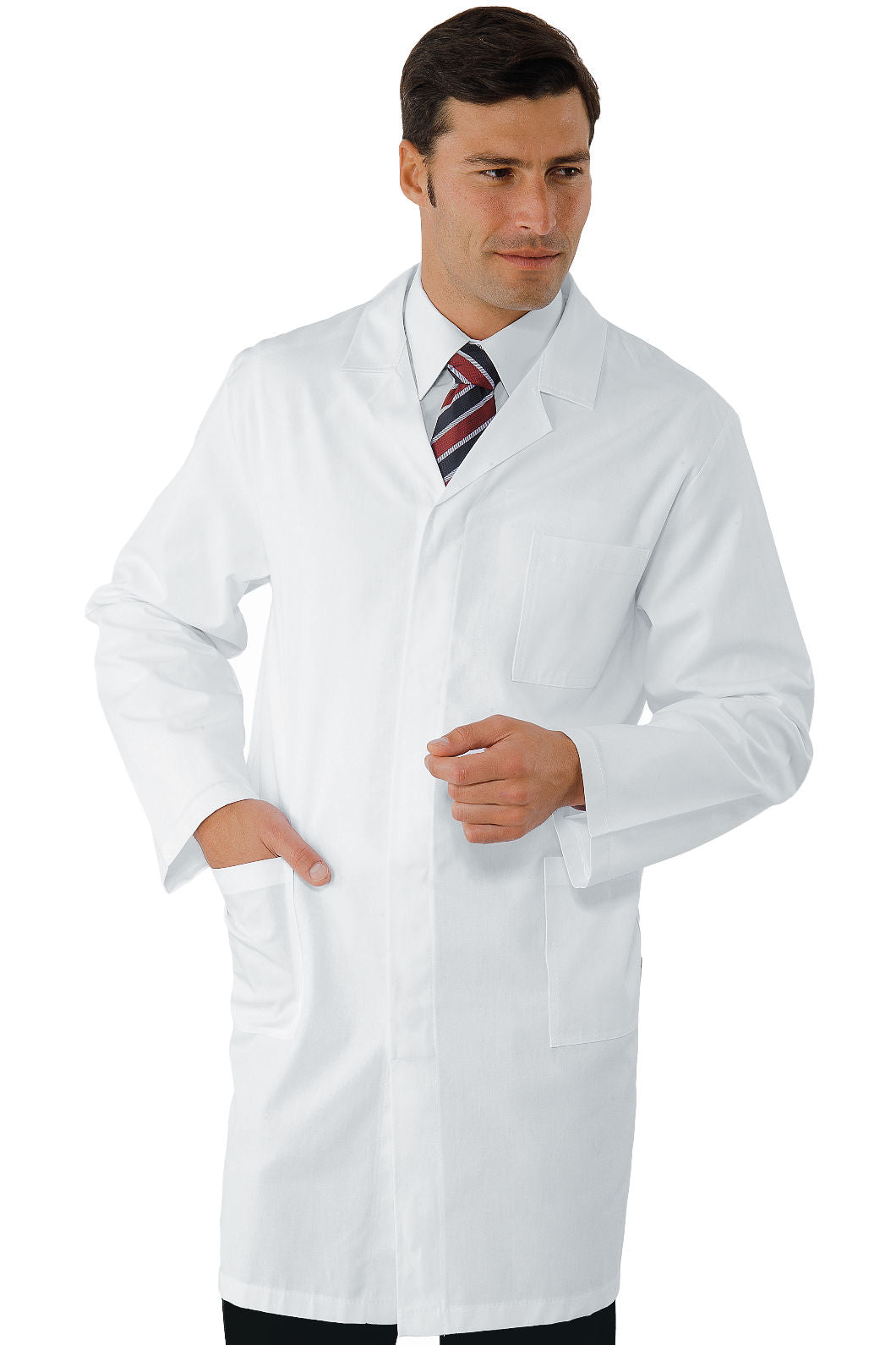 Camice medico uomo bianco con bottoni a pressione