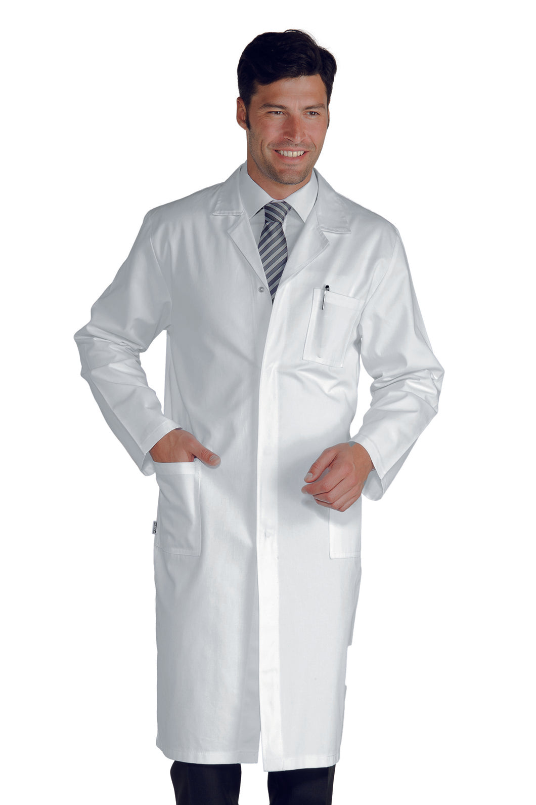 Camice medico bianco cm 110 con bottoni a pressione