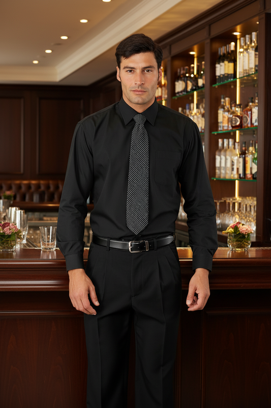 Camicia Cameriere Unisex Nera Professionale - Maniche Lunghe e Corte