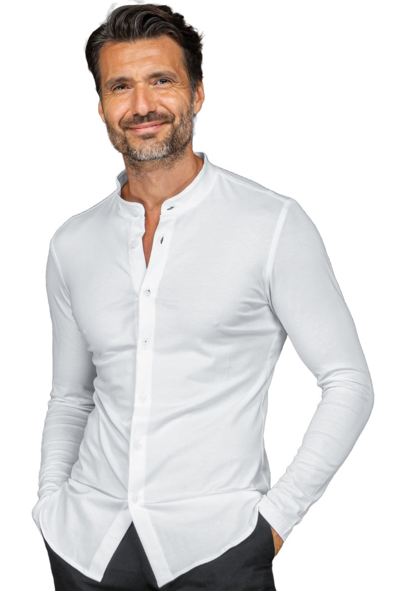 Camicia Portorico Jersey Bianca Isacco - Cotone Elasticizzato 97/3 Unisex Slim - Divise & Divise