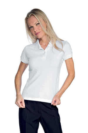 Polo donna stretch bianca manica corta elasticizzata professionale Isacco Made in Italy