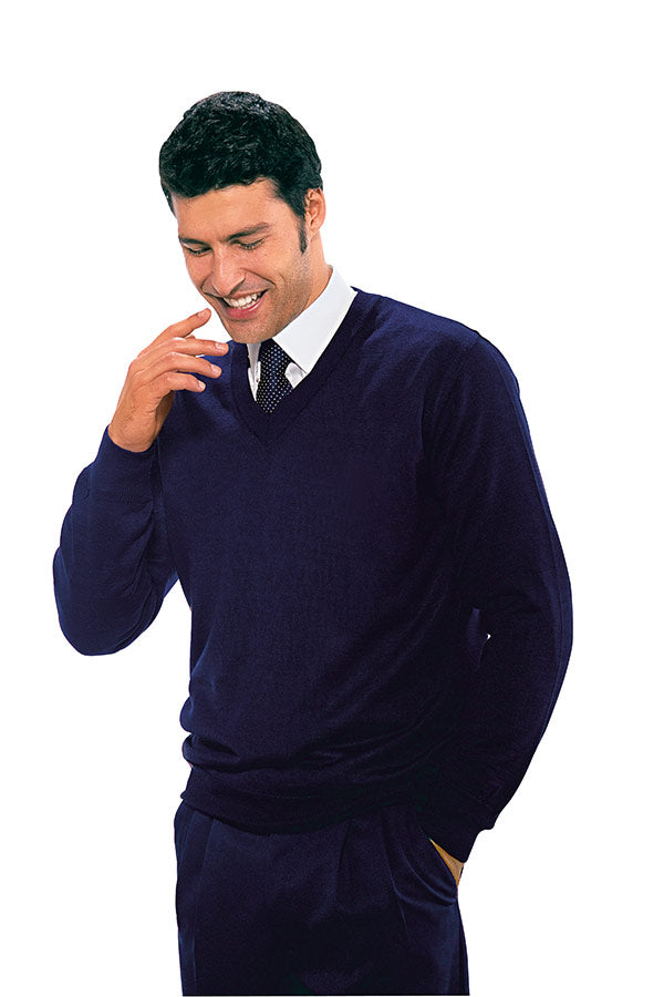 Maglione Scollo A V Blu misto lana