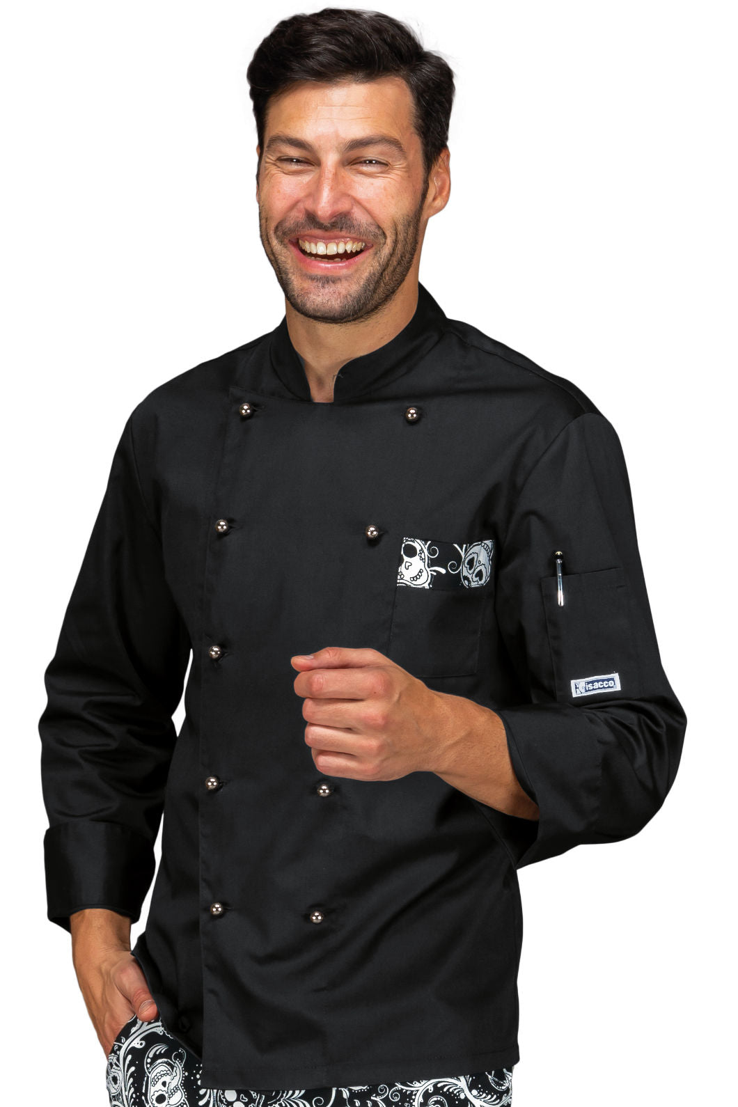 Giacca Cuoco Atlanta Isacco Nero Skull - Stile & Sicurezza Made in Italy