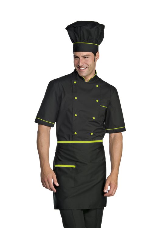 Divisa cuoco completa - giacca Alicante in nero dettagli in verde mela