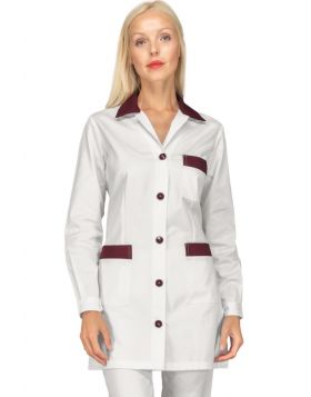 Beautician smock WHITE BORDEAUX + Isacco