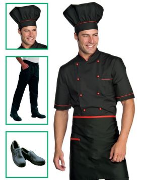 Chef uniform - Alicante jacket in black red details