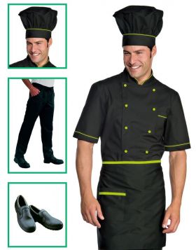 Chef uniform - Alicante jacket in black details green apple