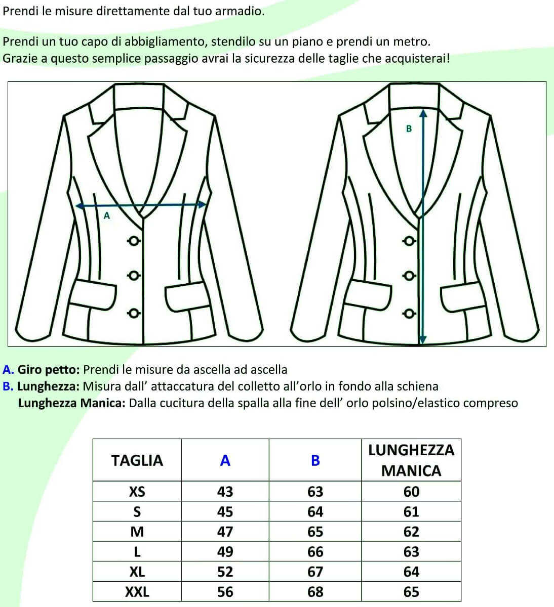 GIACCA PORTLAND - Guida alle taglie, giacca femminile